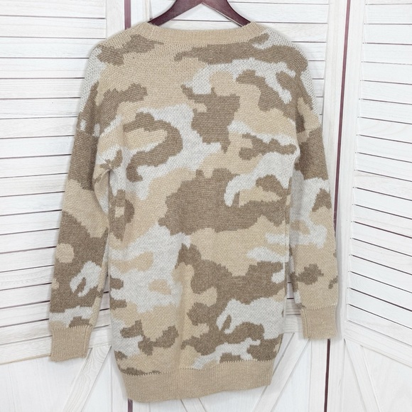 Lucky Brand Dessert Camo V‎ Neck Long Cardigan Sweater Tan Cream Small - Picture 8 of 12